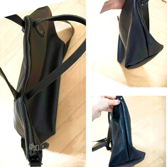 Calma 11600 Leather Goods Made in Spain Convertible Shoulder Bag Black Pebble - Picture 13 of 16